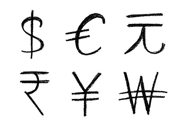 istock Hand drawn multiple currencies symbol set Dollar euro yuan yen won rupee 2229088280