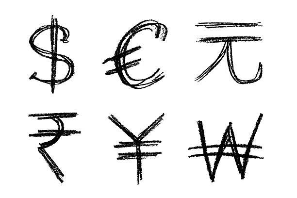 istock Hand drawn multiple currencies symbol set Dollar euro yuan yen won rupee 2229088320