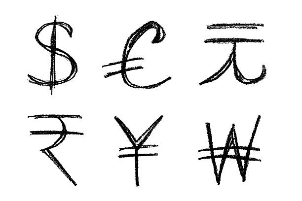 istock Hand drawn multiple currencies symbol set Dollar euro yuan yen won rupee 2229088325