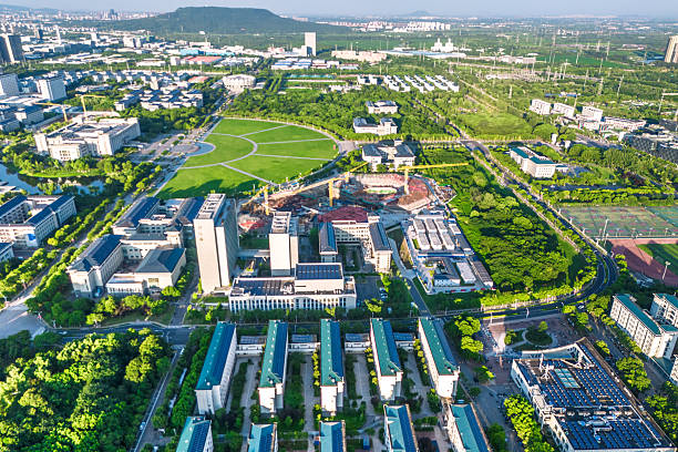 istock An aerial view shows an urban architectural scene under a blue sky with white clouds 2229095675