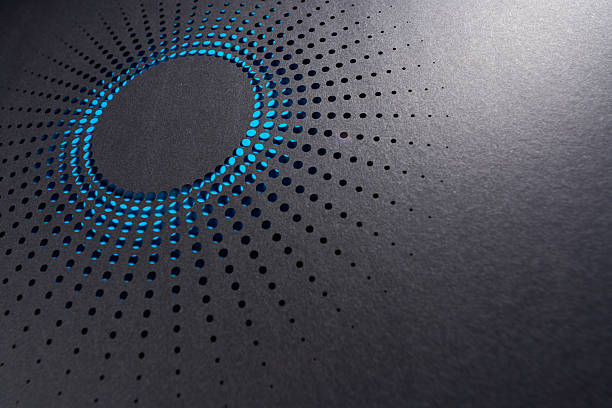 istock Radial Blue Dot Paper Cutout Pattern on Black Background with Halftone Effect 2229111785