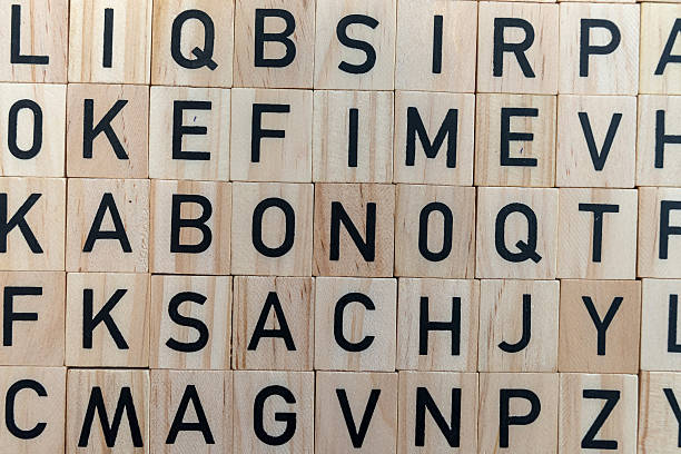 background from alphabets on a wooden surface. The concept of thinking development, grammar.