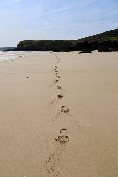 istock Footprint trail in sand 2229129784