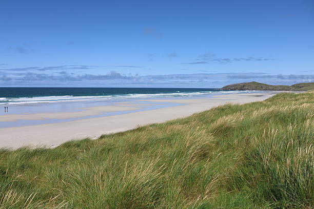 Sand dunes, white sand beach and blue sea, Barra, The Outer Hebrides Western Isles