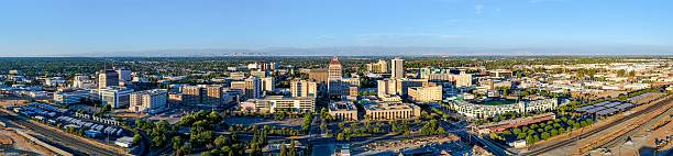 Downtown Fresno city panoramic drone view