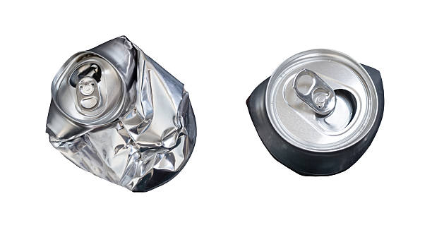 2 crushed aluminum cans on a white background
