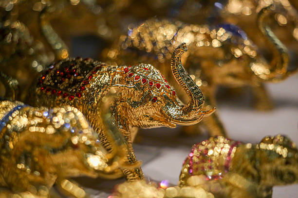 Row of elephant statue at the four face buddha erawan shrine