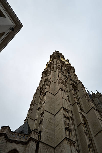 Viborg Cathedral with towers and round apse against a grey sky, Denmark, Viborg, December 5, 2025