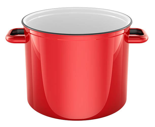 istock Red enamel stock pot with handles. 3D rendering 2229137297