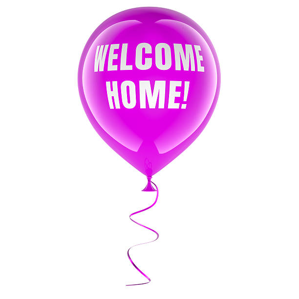 Welcome Home, pink balloon with inscription. 3D rendering