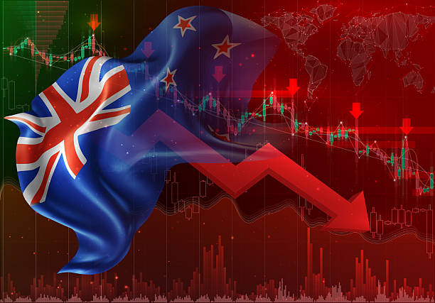 istock New Zealand, vector 3d flag financial exchange trend down 2229139342