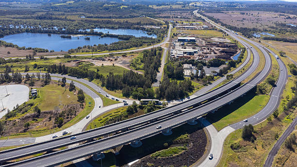 istock Aerial view over a motorway junction roundabout 2229144331