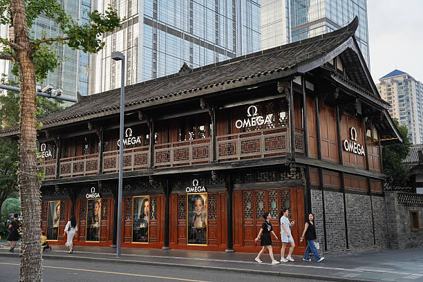 Chengdu, Sichuan, China - August 7, 2025: An OMEGA store at Sino-Ocean Taikoo Li in Chengdu downtown, China
