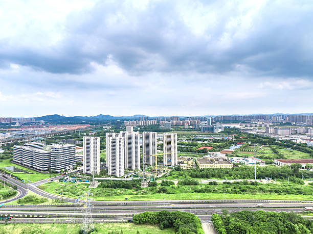 istock An aerial view shows an urban architectural scene under a blue sky with white clouds 2229172492