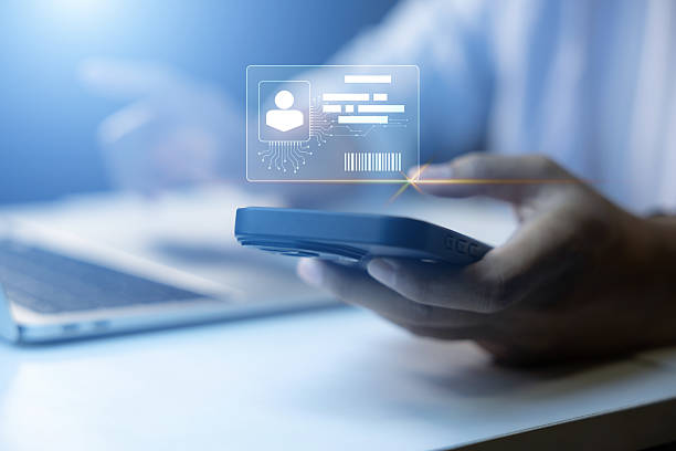 istock Digital identification or digital ID. Businessman and hand touch virtual screen of digital identification card to accessing databases by digital identity for cyber security. Employee badge. 2229179872