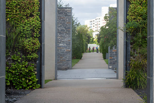 Modern garden entrance with vertical greening.