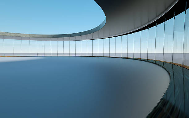 Spacious Curved Room with Floor-to-Ceiling Glass Windows