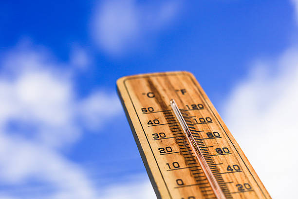 istock A wooden thermometer with a sky. 2229196447