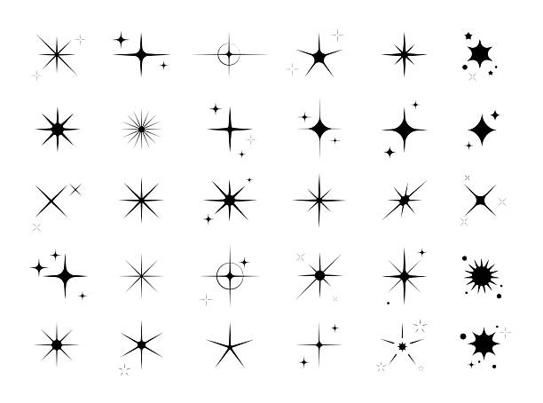 ilustraciones, imágenes clip art, dibujos animados e iconos de stock de ilustración vectorial de estrellas centelleantes - resplandeciente