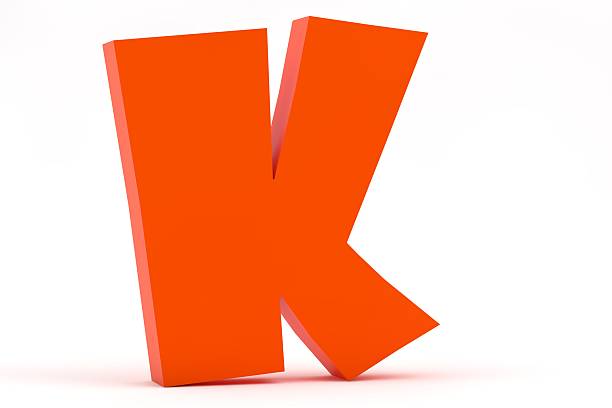 Red letter K in gothic character on white background