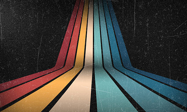 Vintage Striped Backgrounds, Posters, Banner Samples, Retro Colors from the 1970s 1980s, 70s, 80s, 90s. Grunge scratch 70s style stripes background poster lines. Old photo grainy effect design graphic