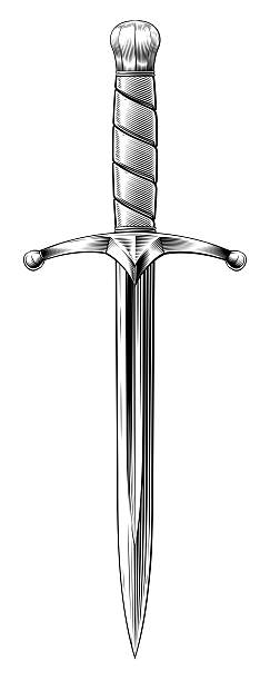 A dagger medieval knightly sword parrying knife in a vintage woodcut engraved etching illustration style