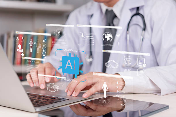 istock Doctor using laptop with AI medical cloud technology, analyzing patient health data. artificial intelligence agents, smart medical records, and digital healthcare solutions. 2229247291