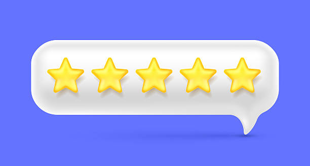 istock Vector illustration of realistic text speech bubble with golden 5 star on color background. 3d cartoon style design of speech bubble with five star rate. Social media symbol of communication icon with review comment 2229250952