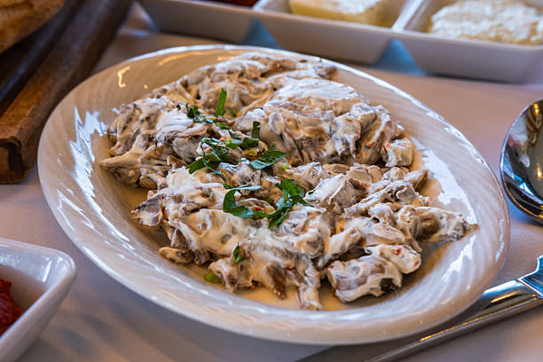 Mushroom salad with cream cheese and presentation