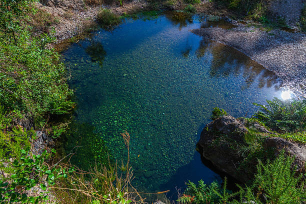 istock A serene natural pool with crystal-clear water reflects the surrounding greenery and sunlight 2229256962