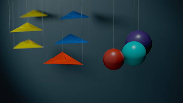 istock Paper airplanes and colorful spheres on dark background 2229266464
