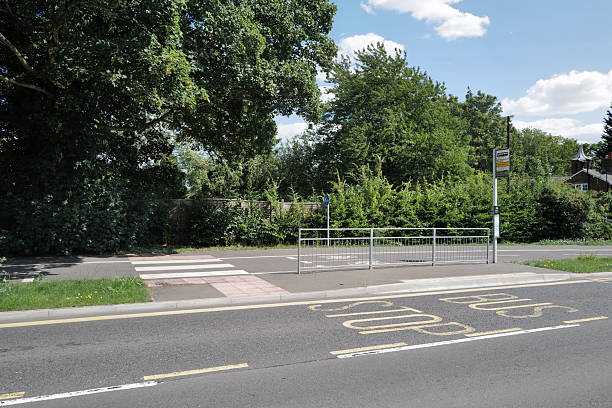 istock View of cycling lanes and bus stop 2229278028