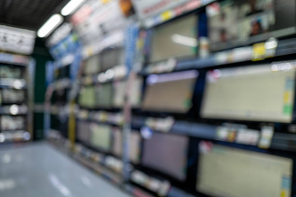 Defocused PC Monitor Aisle in an Electronics Store – Copy-Friendly Background