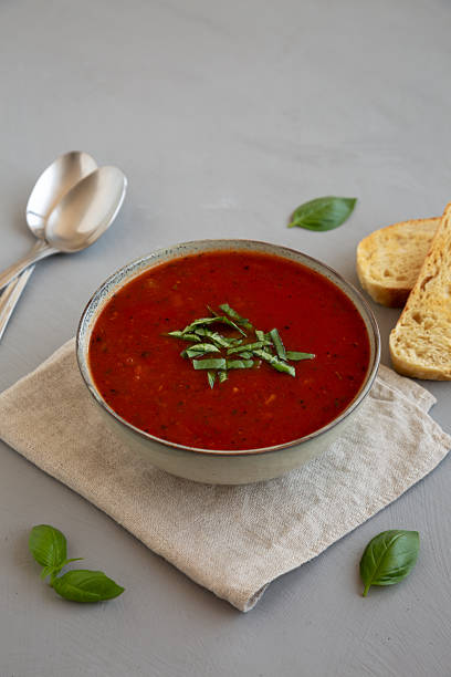 istock Homemade Tomato Basil Soup in a Bowl, side view. Copy space. 2229283088