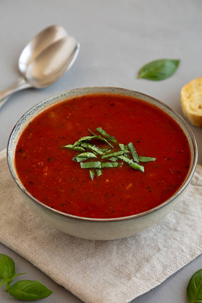 istock Homemade Tomato Basil Soup in a Bowl, side view. Close-up. 2229283157