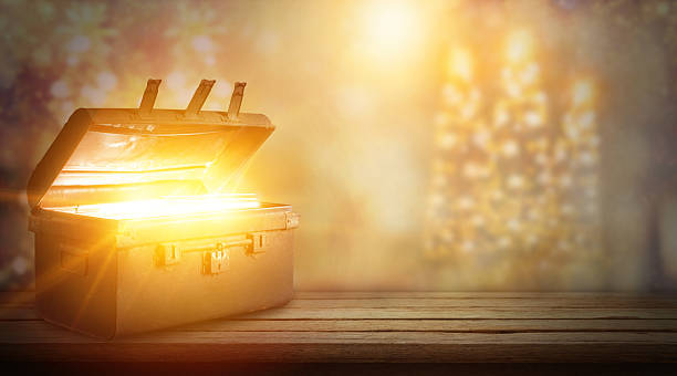 Pandoras box with smoke on a wooden background