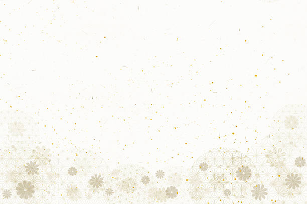 Beige washi material with Japanese patterns and dancing gold powder