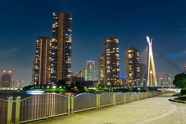 istock Riverside night view with condos in Chuo, Tokyo, Japan 2229309666