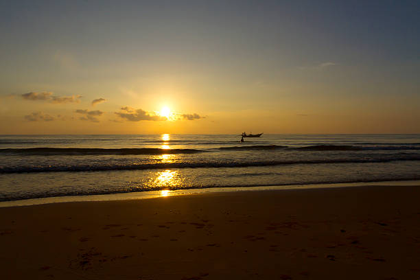 Sunrise on sea in morning at beach Bang Boet, Prachuap Khiri Khan Province in Thailand is famous for travel and relax.
