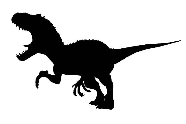 istock A black T-Rex silhouette roars with an open mouth against a clean white background. The dinosaur outline is sharp and detailed, capturing its fierce predatory stance. Perfect for prehistoric themes. 2229311645