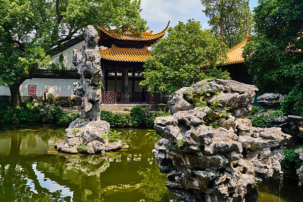Rockery and stream in Chinese garden