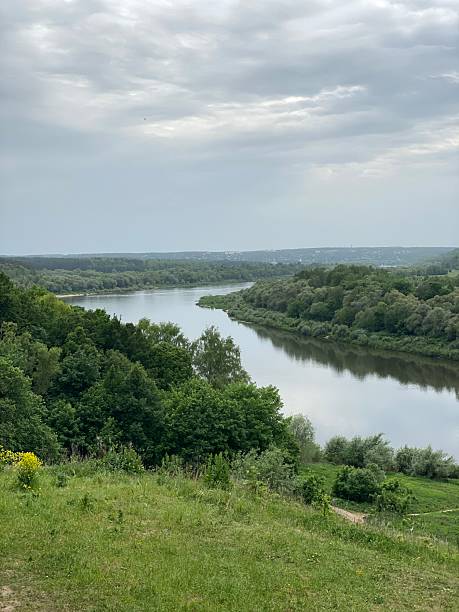 istock Scenic river landscape with lush greenery and cloudy sky, perfect for nature background 2229325588