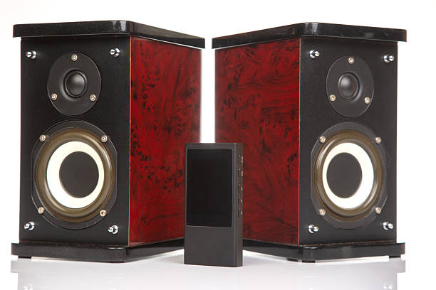 two stereo audio speakers on a white background. sound and media