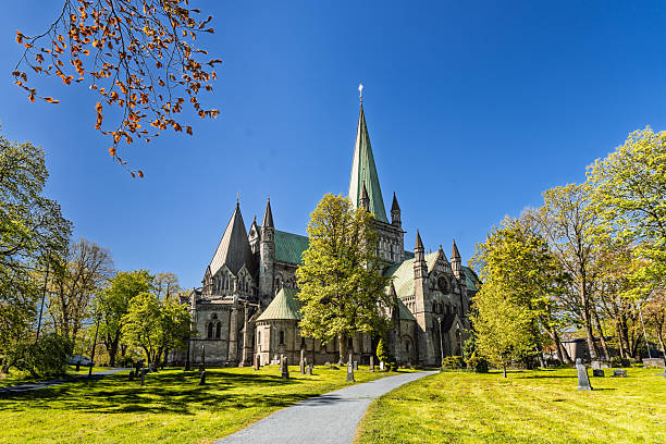 istock Grand Gothic Cathedral Architecture with Sunlight on a Clear Blue Sky, Nidaros, Trondheim, Norway 2229343678