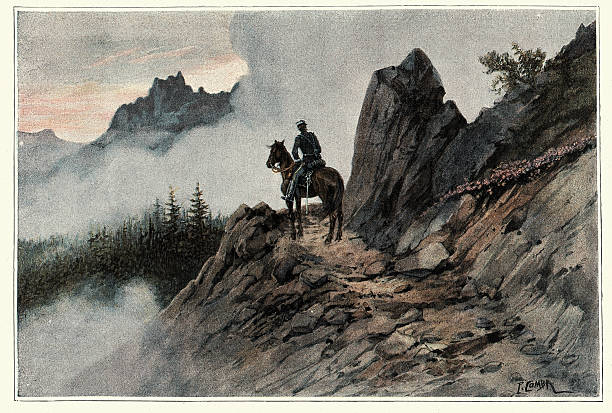 Military history, French army, Alpine soldiers, Officer on horse on mountain path, 1890s, 19th Century