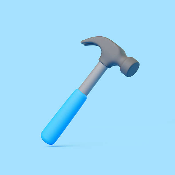 istock 3D Floating Cartoon Hammer with Blue Handle on Blue Background 2229372389