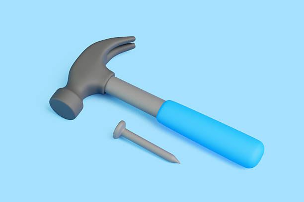 istock 3D Claw Hammer and Nail on Blue Background 2229372391