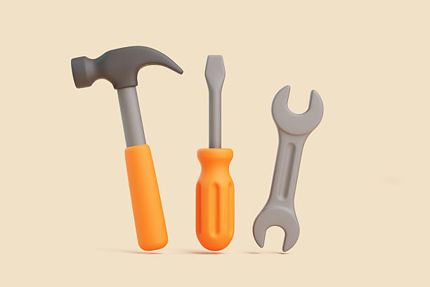 istock 3D hammer, screwdriver, and wrench on beige background, minimal toolkit concept 2229372594