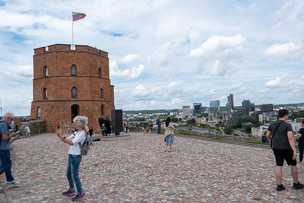 This pic shows famous Gediminas Tower in Vilnius, Lithuania. The picis taken in day time with blue clouds in background in june 2019.
