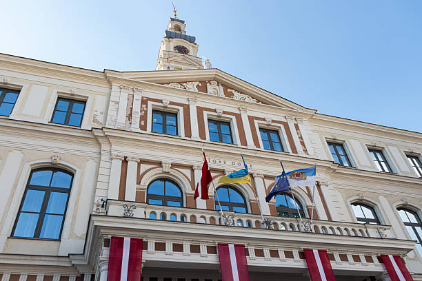 Riga, Latvia- July 20, 2025: Riga City Council (Riga Town Hall) government meeting place in Latvia capital city building exterior